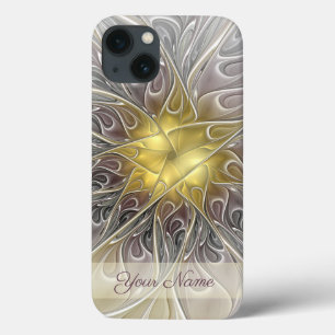 Flourish Gold Modern Abstract Fractal Flower Name iPhone 13 Case