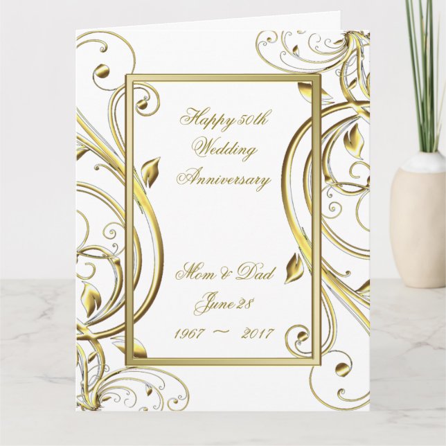 Flourish Gold White 50th Anniversary 8.5x11 Card (Front)