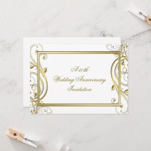 Flourish Gold White 50th Wedding Anniversary Invitation