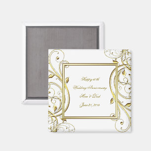 Flourish Gold White 50th Wedding Anniversary Magnet
