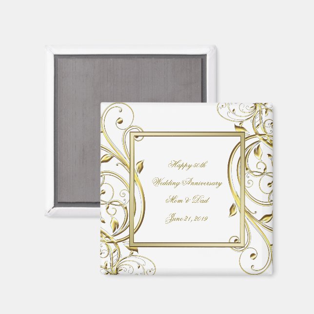 Flourish Gold White 50th Wedding Anniversary Magnet (Front/Back)