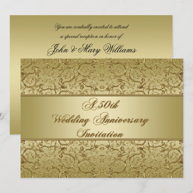 Flourish Golden 50th Wedding Anniversary Invitation (Front/Back)
