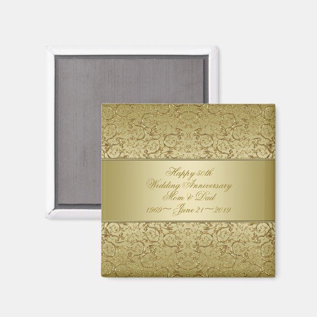 Flourish Golden 50th Wedding Anniversary Magnet (Front/Back)
