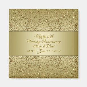 Flourish Golden 50th Wedding Anniversary Magnet