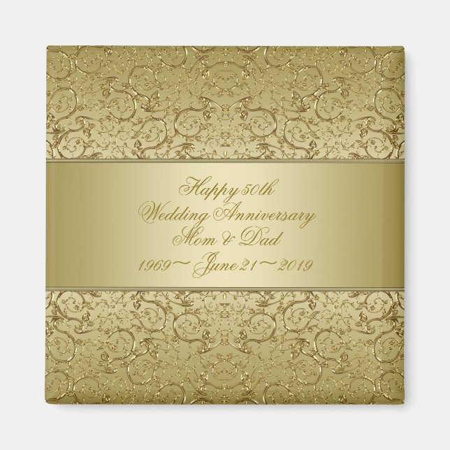 Flourish Golden 50th Wedding Anniversary Magnet (Front)
