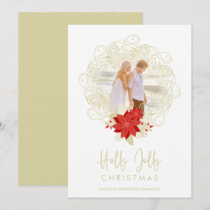 Flourish Golden Ornament Photo Christmas Flowers Holiday Card