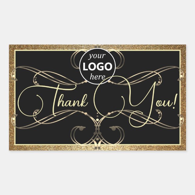 Flourish Golden Thank You Labels Logo Rectangle (Front)