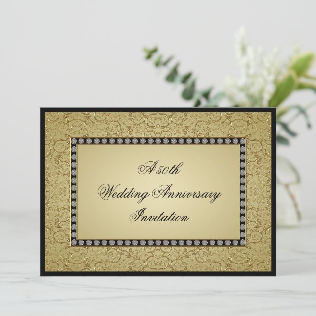 Flourish Golden Wedding Anniversary Invitation (Standing Front)