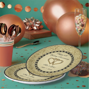 Flourish Golden Wedding Anniversary Paper Plate