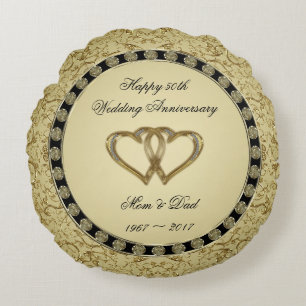Flourish Golden Wedding Anniversary Throw Pillow