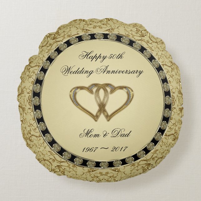 Flourish Golden Wedding Anniversary Throw Pillow (Front)