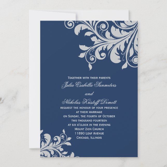 Flourish Invitation - blue & silver (Front)