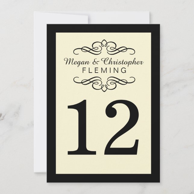 Flourish Ivory and Black Number 12 Table Card (Front)