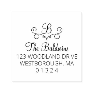 Flourish Monogram Family Name Return Address Self-inking Stamp
