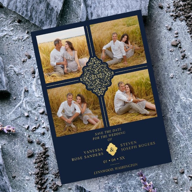 Flourish Navy Gold 4 Photos Classic Filigree (Creator Uploaded)