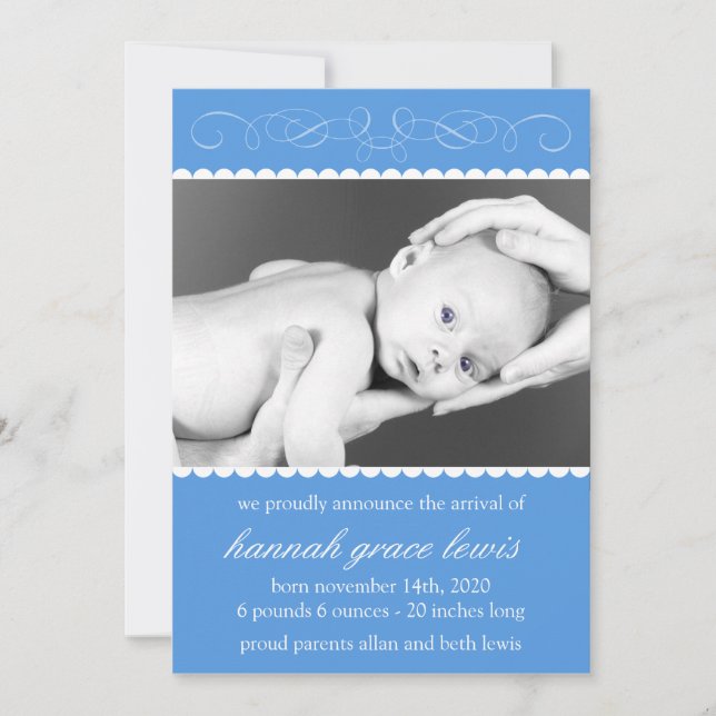Flourish New Baby Announcements (Royal Blue) (Front)