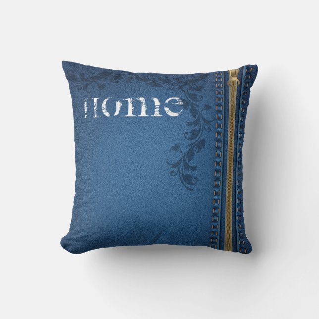 Flourish Painted Jeans Denim Cushion (Front)