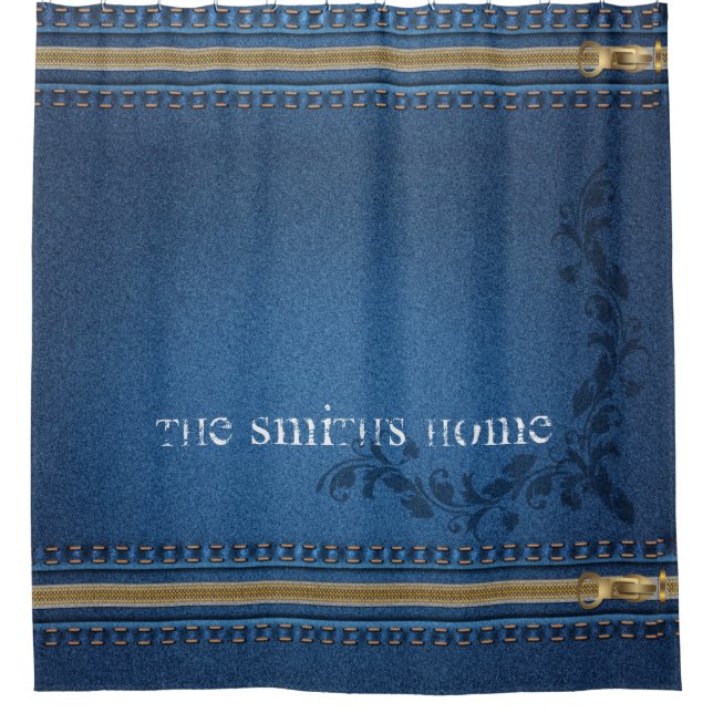 Flourish Painted Jeans Denim Shower Curtain (Front)