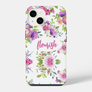 Flourish Pink Purple Elegant Floral Watercolor iPhone 14 Case