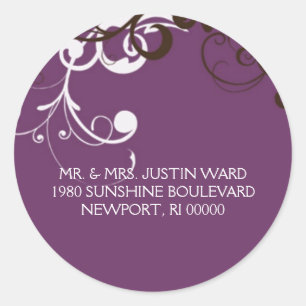 flourish; purple address classic round sticker