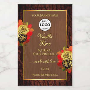 Flourish Roses Product Label Dark Brown Wood Logo