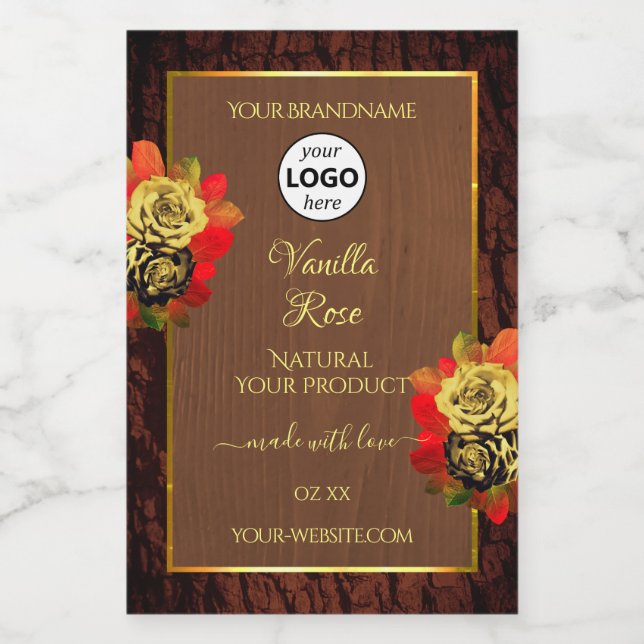 Flourish Roses Product Label Dark Brown Wood Logo (Single Label)