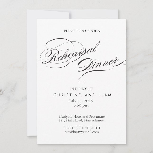 Flourish Script Rehearsal Dinner Card (Front)