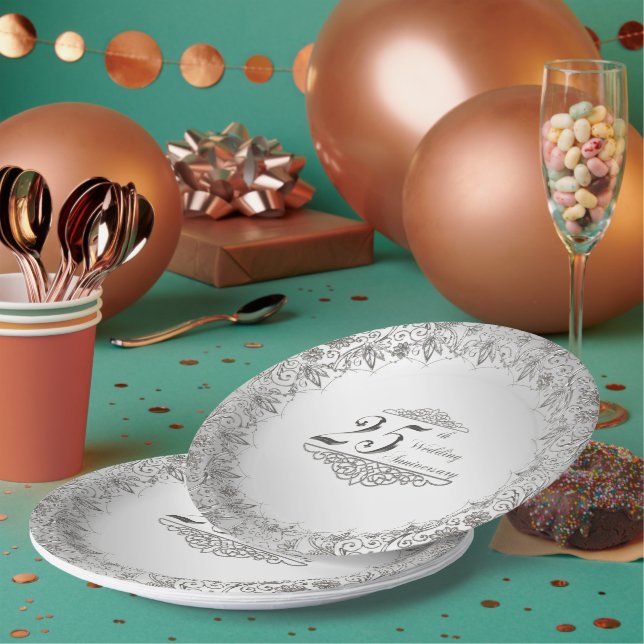 Flourish Silver 25th Anniversary Paper Plate (Multi)