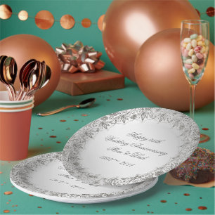 Flourish Silver 25th Anniversary Paper Plate