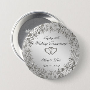 Flourish Silver 25th Wedding Anniversary  7.5 Cm Round Badge