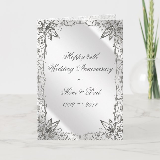 Flourish Silver 25th Wedding Anniversary Card (Front)