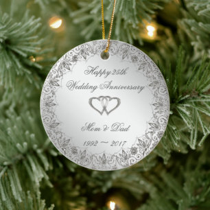 Flourish Silver 25th Wedding Anniversary Ceramic O Tree Decoration