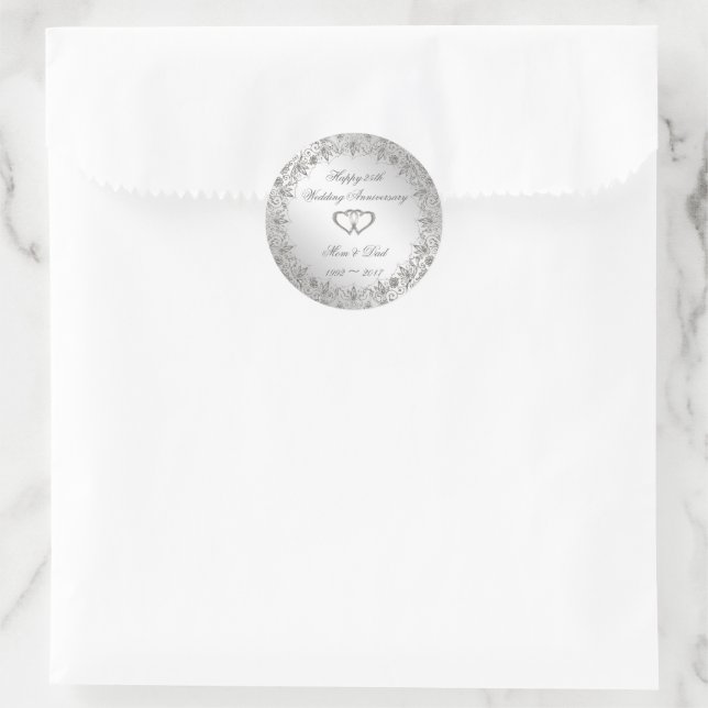 Flourish Silver 25th Wedding Anniversary Classic Round Sticker (Bag)