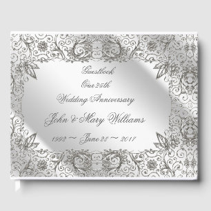 Flourish Silver 25th Wedding Anniversary Guestbook