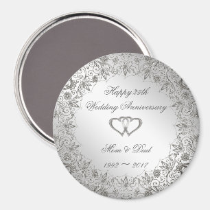 Flourish Silver 25th Wedding Anniversary Magnet