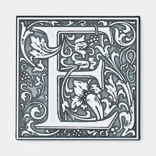 flourish silver monogram - E Magnet (Front)
