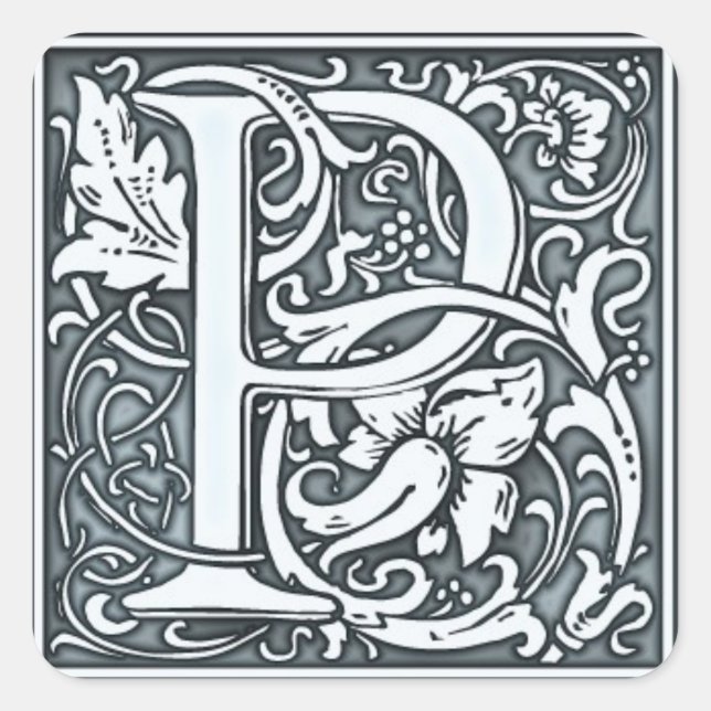 flourish silver monogram square sticker (Front)