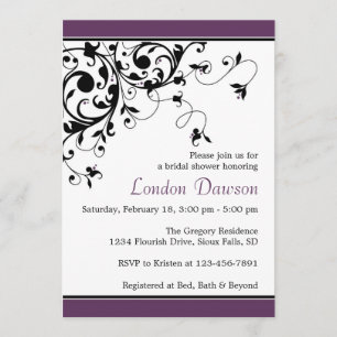 Flourish Swirl Eggplant Bridal Shower Invitations