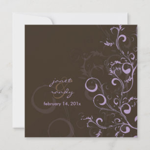 Flourish/swirls leaves/chocolate/lilac/lavender invitation