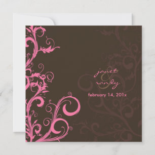 Flourish/swirls leaves/pink/chocolate/ invitation