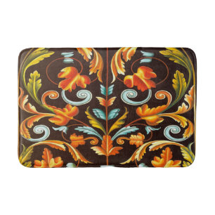 flourish swirls yellow orange autumn fall leaves bath mat
