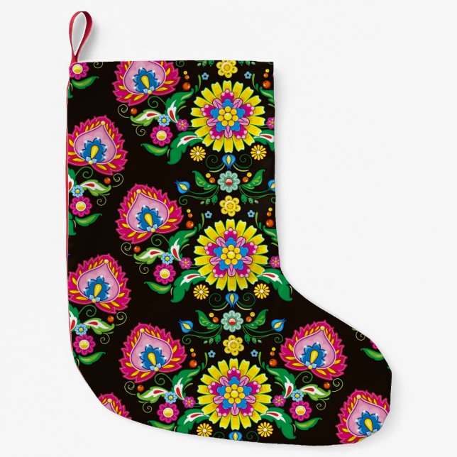 Flourish tiled folk seamless pattern small christmas stocking (Front)