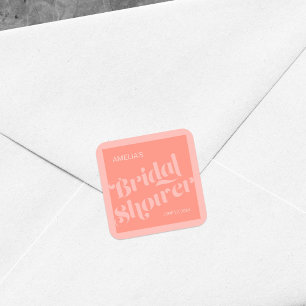 Flourish Typography Coral Salmon Bridal Shower Square Sticker