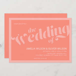 Flourish Typography Coral Salmon Wedding Invitation