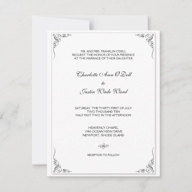 flourish white; wedding invitation (Front)
