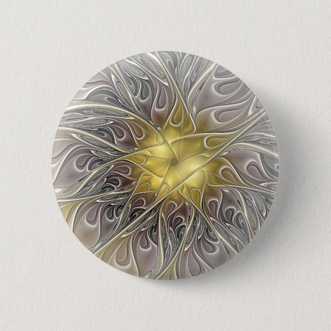 Flourish With Gold Modern Abstract Fractal Flower 6 Cm Round Badge (Front)