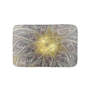 Flourish With Gold Modern Abstract Fractal Flower Bath Mat