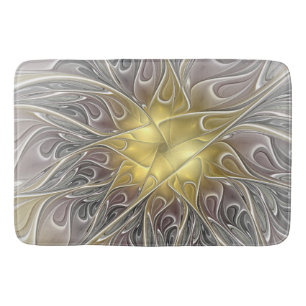 Flourish With Gold Modern Abstract Fractal Flower Bath Mat