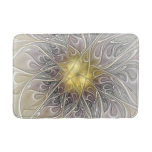 Flourish With Gold Modern Abstract Fractal Flower Bath Mat