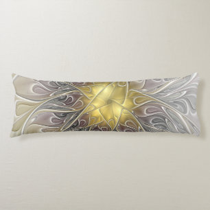 Flourish With Gold Modern Abstract Fractal Flower Body Cushion